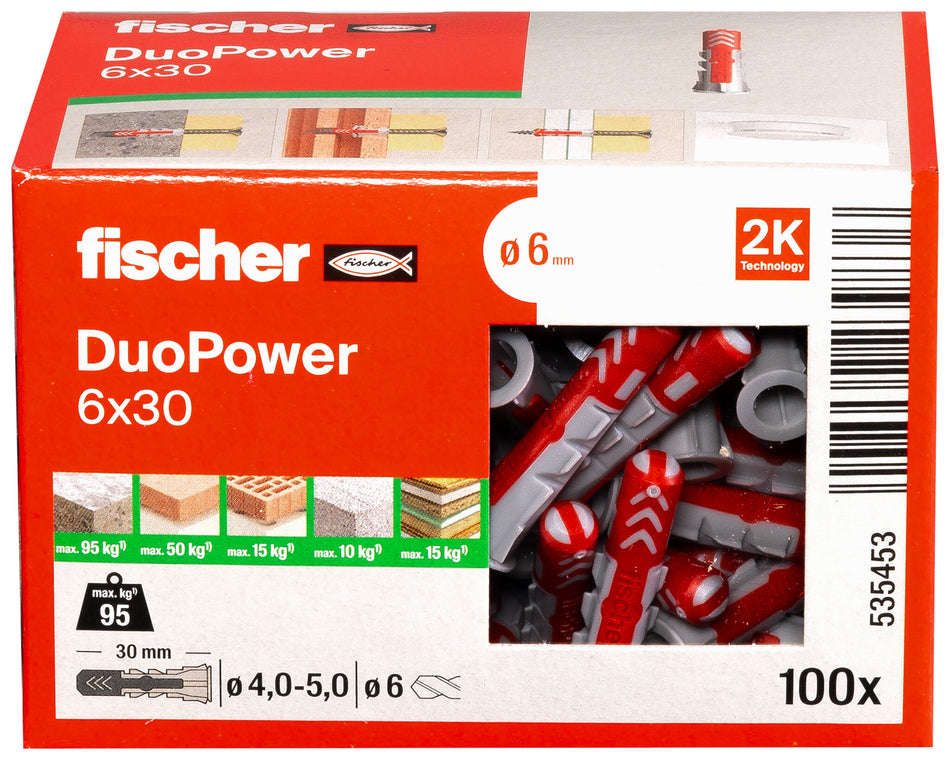 fischer Duo Power Universaldübel, 2 Komponenten Dübel ohne Schrauben,für alle Baustoffe wie Beton, Ziegel, Gipskarton & mehr geeignet, vielseitig & kraftvoll, alle Größen lagernd & wählbar