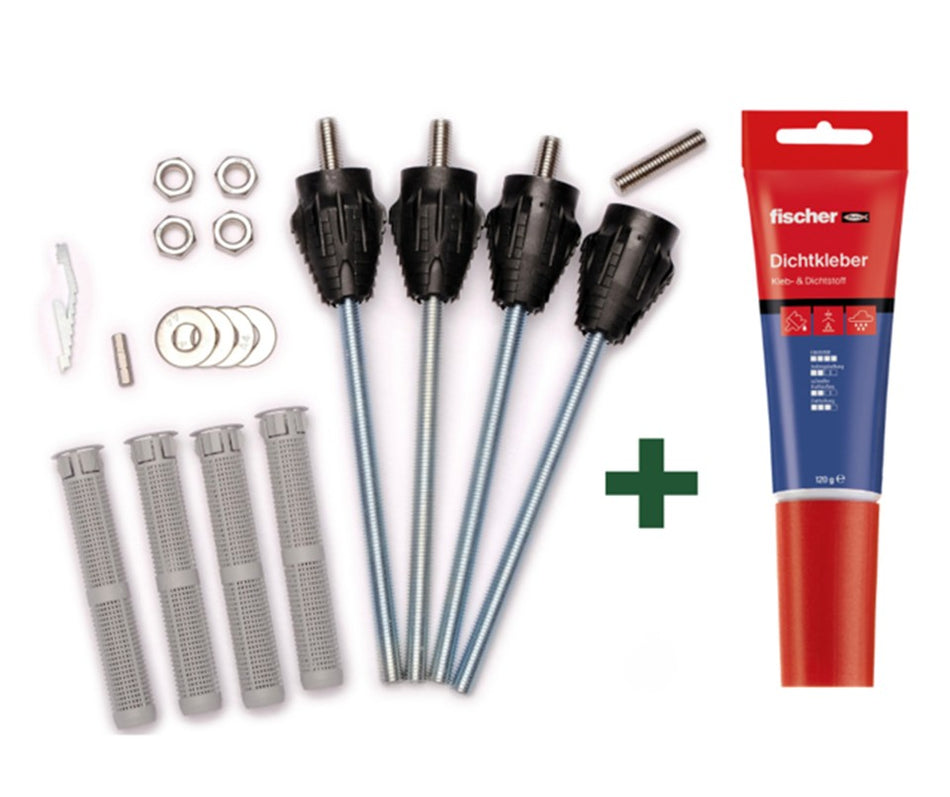 fischer 4 Stk. Abstandmontagesystem-Set TherMax 12/110 M12 | Dämmstoffdübel mit Anti-Kälte-Konus & Dichtkleber | für Montage von Markise & Pergola sowie Wandmontage von PV Modulen im WDVS-Wärmedämmverbundsystem