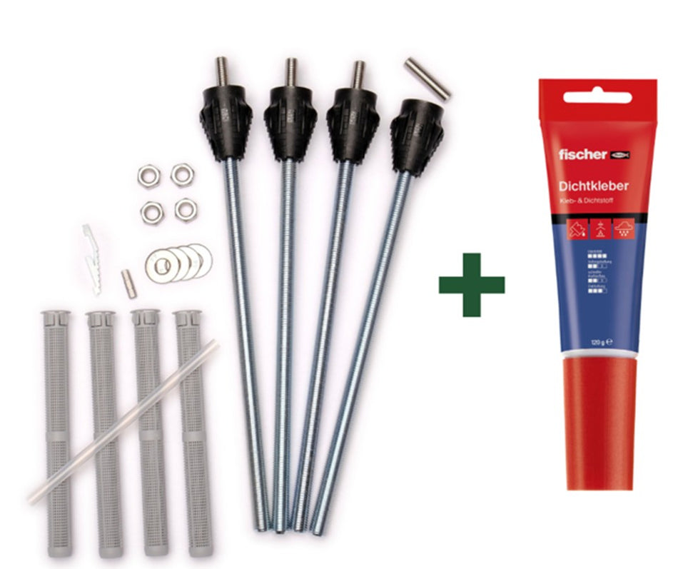 fischer 4 Stk. Abstandmontagesystem-Set TherMax 16/170 M12 | Dämmstoffdübel mit Anti-Kälte-Konus & Dichtkleber | für Montage von Markise & Pergola sowie Wandmontage von PV Modulen im WDVS Vollwärmeschutz