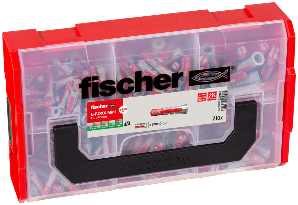 fischer L-BOXX Mini DuoPower – 210-teiliges Dübelset in praktischer Aufbewahrungsbox für Bilder, Lampen, Spiegel u. Regale