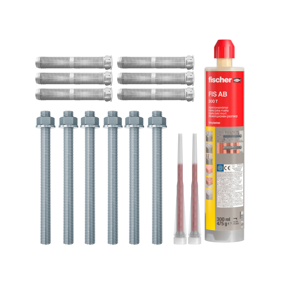 fischer Schwerlast-Set | Injektionsmörtel FIS AB 300 T | Gewindestange wählbar M8 bis M16 | Längen wählbar - für den Innenbereich - Komplett-Set für schwere Verankerungen in Beton und Ziegel
