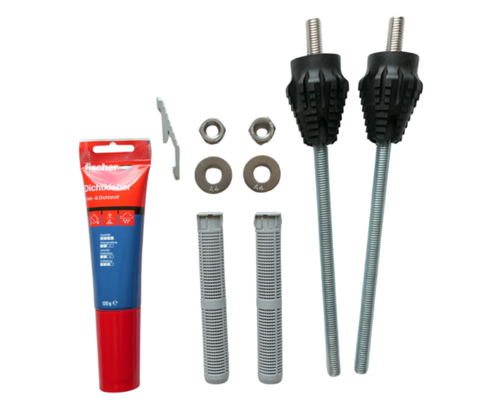 fischer 2 Stk. Abstandmontagesystem-Set TherMax 12/110 M12 | Dämmstoffdübel mit Anti-Kälte-Konus & Dichtkleber | für Montage von Markise & Pergola sowie Wandmontage von PV Modulen im WDVS-Wärmedämmverbundsystem