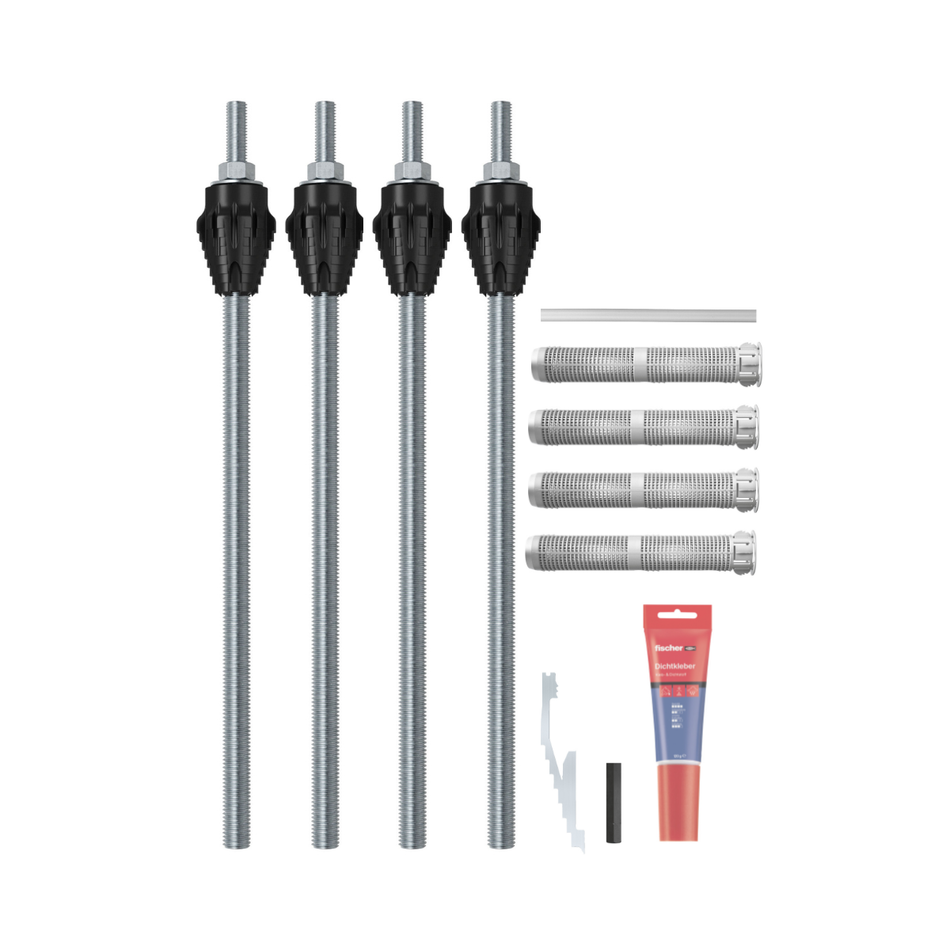 fischer 4 Stk. Abstandmontagesystem-Set TherMax 12/110 M12 | Dämmstoffdübel mit Anti-Kälte-Konus & Dichtkleber | für Montage von Markise & Pergola sowie Wandmontage von PV Modulen im WDVS-Wärmedämmverbundsystem