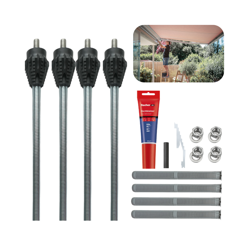 fischer 4 Stk. Abstandmontagesystem-Set TherMax 12/110 M12 | Dämmstoffdübel mit Anti-Kälte-Konus & Dichtkleber | für Montage von Markise & Pergola sowie Wandmontage von PV Modulen im WDVS-Wärmedämmverbundsystem