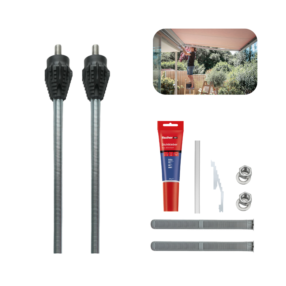 fischer 2 Stk. Abstandmontagesystem-Set TherMax 16/170 M12 | Dämmstoffdübel mit Anti-Kälte-Konus & Dichtkleber | für Montage von Markise & Pergola sowie Wandmontage von PV Modulen im WDVS u. Vollwärmeschutz