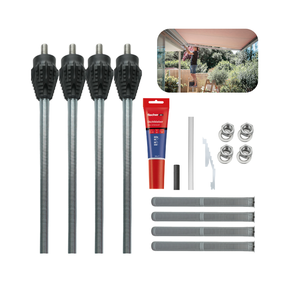 fischer 4 Stk. Abstandmontagesystem-Set TherMax 16/170 M12 | Dämmstoffdübel mit Anti-Kälte-Konus & Dichtkleber | für Montage von Markise & Pergola sowie Wandmontage von PV Modulen im WDVS Vollwärmeschutz