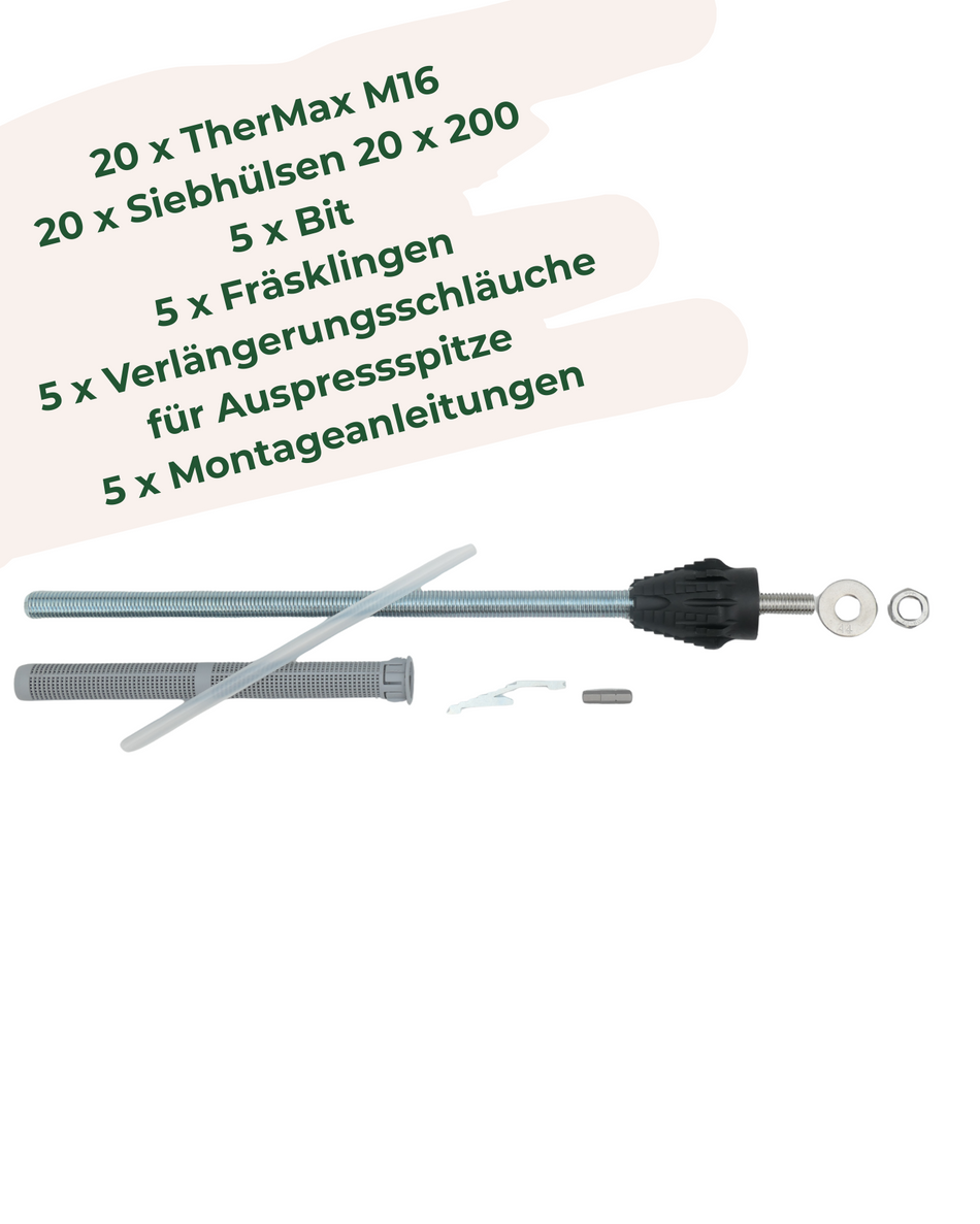fischer 20 Stk. Abstandmontagesystem TherMax 16/170 M12 - Großpackung | Dämmstoffdübel mit Anti-Kälte-Konus für Montage von Markise & Pergola sowie Wandmontage von PV Modulen im WDVS-Wärmedämmverbundsystem