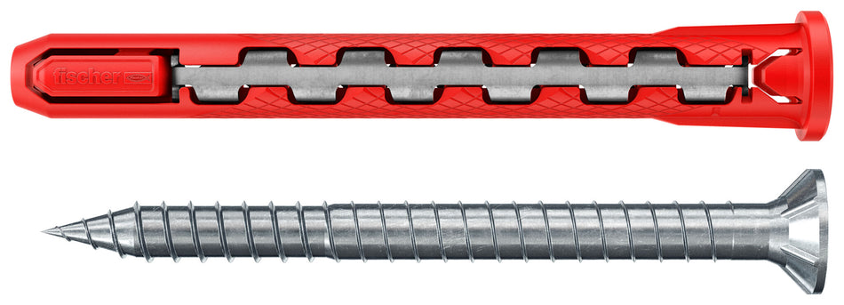 fischer HybridPower 10x90 T Schwerlastdübel mit Senkkopfschraube – ideal für Holzanbauteile | universell in Beton, Voll- u. Hochlochziegel | höchste Tragfähigkeit | empfohlen für Klimabefestigungen, TV-Halterungen, Klimmzugstangen, Regale & Sprossenwand